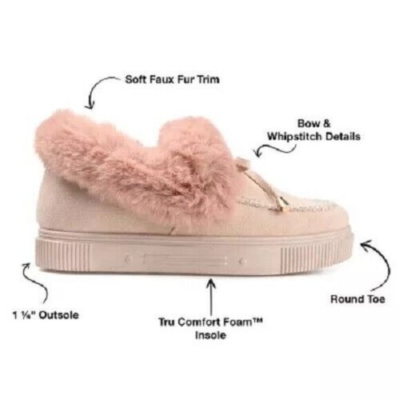 Journee Collection Midnight Faux Fur Trim Bow Tie Detail Moccasins Beige SZ 7.5 - Picture 9 of 10